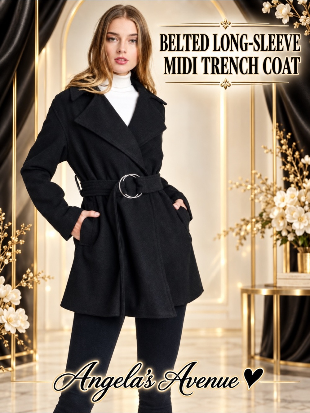 Belted Long Sleeve Midi Trench Coat 𝐇𝐨𝐬𝐭 𝐏𝐢𝐜𝐤 NEW